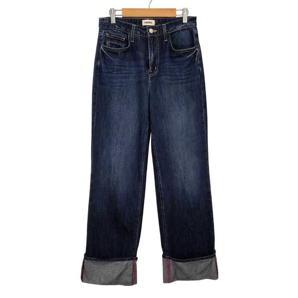 L'AGENCE Miley Ultra High Rise Wide Leg Cuffed Jeans Blue 26